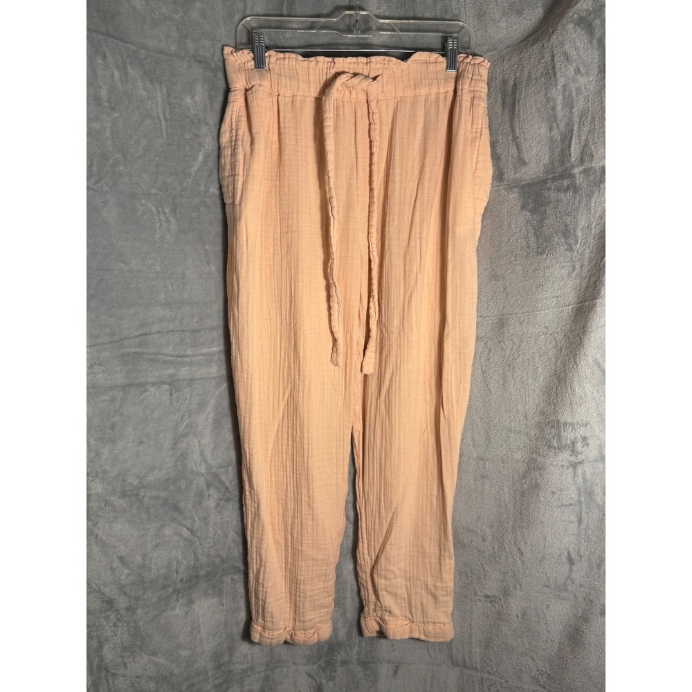 SO Women XL High Rise Tapered Pants Peach Cotton Gauze Paperbag Waist Drawstring